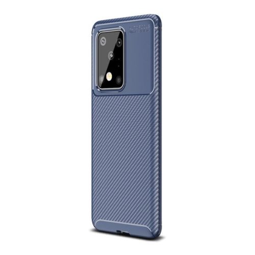 Samsung Galaxy S20 Ultra 5G SM-G988, silikónové puzdro, stredne odolné proti nárazu, vznášací roh, karbónový vzor, modré