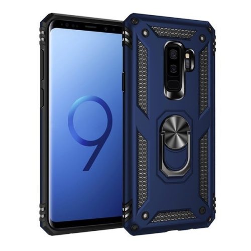 Samsung Galaxy S9 Plus SM-G965, Plastový zadný kryt, stredne odolný proti nárazu, silikónová vnútorná strana, krúžok držiaka telefónu, Defender, tmavomodrý