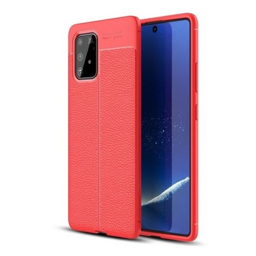 Samsung Galaxy S10 Lite SM-G770, silikónové puzdro, kožený efekt, vzor švov, červené