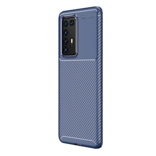 Huawei P40 Pro, silikónové puzdro, stredne odolné voči nárazom, päta so vzduchovým vankúšom, karbónový vzor, modré