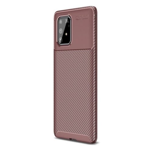 Samsung Galaxy S10 Lite SM-G770, silikónové puzdro, stredne odolné voči nárazom, päta so vzduchovým vankúšom, karbónový vzor, hnedé, továrenské