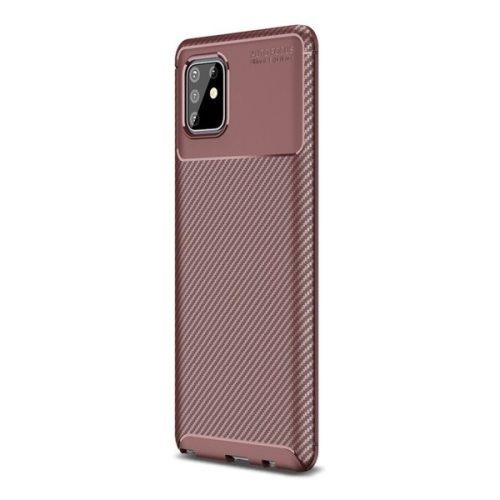 Samsung Galaxy Note 10 Lite SM-N770, silikónové puzdro, stredne odolné proti nárazu, päta so vzduchovým vankúšom, karbónový vzor, hnedé