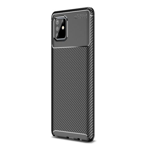Samsung Galaxy Note 10 Lite SM-N770, silikónové puzdro, stredne odolné proti nárazu, päta so vzduchovým vankúšom, karbónový vzor, čierne