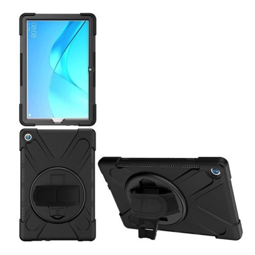 Huawei MediaPad M5 10.8 / M5 Pro 10.8, plastový zadný kryt so silikónovým vnútrom, so stojanom, Defender remienok na ruku, čierny