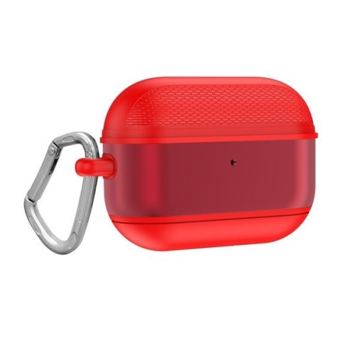 Držiak na nabíjačku slúchadiel Bluetooth, silikónový, karabínka, kompatibilný s Apple AirPods Pro, červený