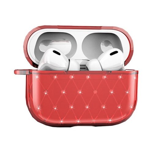 Držiak nabíjačky Bluetooth na slúchadlá, silikónový, ultratenký, kompatibilný s Apple AirPods Pro, s kamienkom, červený