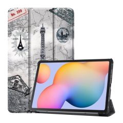   Samsung Galaxy Tab S6 Lite 10.4 (2020 / 2022 / 2024), puzdro s priečinkom, Eiffelova veža, vzor mapy, Trifold, sivá