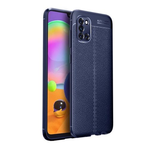 Samsung Galaxy A31 SM-A315F, silikónové puzdro, kožený efekt, vzor švov, tmavomodrá