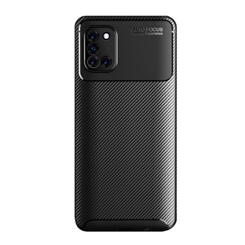 Samsung Galaxy A31 SM-A315F, silikónové puzdro, stredne odolné proti nárazu, päta na vznášanie, karbónový vzor, čierna