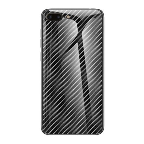 Apple iPhone 7 Plus / 8 Plus, silikónový ochranný kryt displeja, sklenená zadná strana, karbónový vzor, čierna