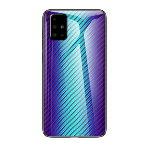 Samsung Galaxy A51 SM-A515F, silikónová ochrana obrazovky, sklenená zadná strana, karbónový vzor, modrá