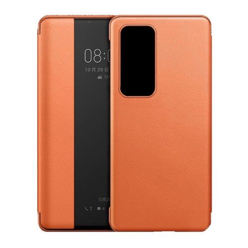 Huawei P40 Pro, bočné otváracie puzdro, kožený efekt, indikátor hovoru, View Window, oranžová
