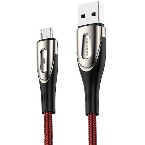 Nabíjací a dátový kábel USB, microUSB, 120 cm, 3000 mA, s ochranou proti zlomeniu, rýchle nabíjanie, vzor šnúrky, Joyroom Sharp S-M411, červená