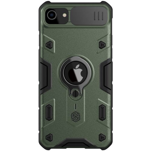 Apple iPhone SE (2020) / SE (2022), Plastový zadný kryt, stredná ochrana proti nárazu, ochrana fotoaparátu, krúžok držiaka telefónu s výrezom na logo, Nillkin CamShield Armor, zelený