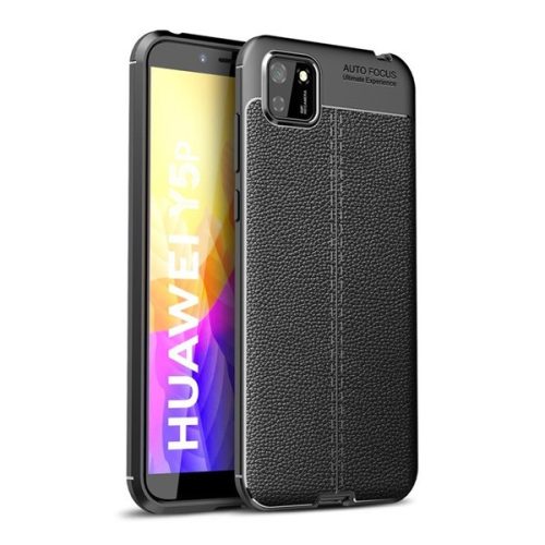 Huawei Y5p / Honor 9S, silikónové puzdro, kožený efekt, prešívaný vzor, čierne