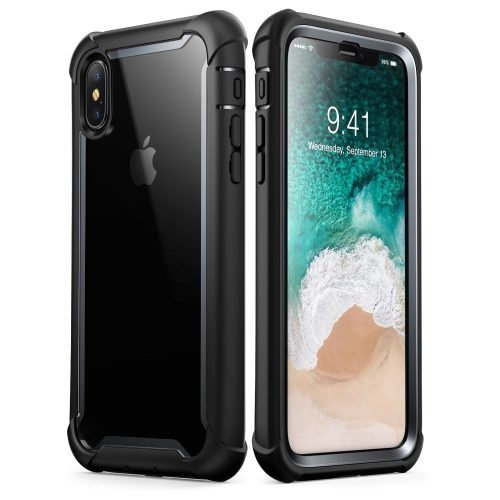 Apple iPhone X / XS, Plastový zadný kryt (predný a zadný) + tvrdené sklo, stredne odolný proti nárazu, SupCase IBLSN Clear, priehľadný/čierny