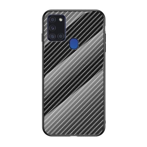 Samsung Galaxy A21s SM-A217F, silikónová ochrana displeja, sklenená zadná strana, karbónový vzor, čierna