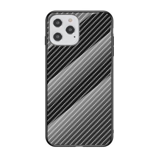 Apple iPhone 12 / 12 Pro, silikónová ochrana displeja, sklenená zadná strana, karbónový vzor, čierna