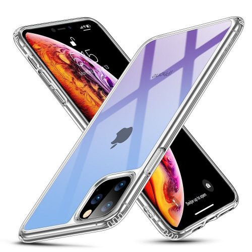 Apple iPhone 11 Pro Max, silikónová ochrana displeja, tvrdené sklo na zadnej strane, ESR Ice Shield, fialová/modrá
