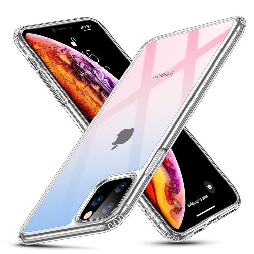 Apple iPhone 11 Pro Max, silikónová ochrana displeja, tvrdené sklo na zadnej strane, ESR Ice Shield, ružová/modrá