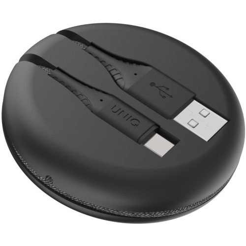 Nabíjací a dátový kábel USB, USB Type-C, 120 cm, vzor šnúrky, navíjací, rýchle nabíjanie, Uniq Halo, čierny