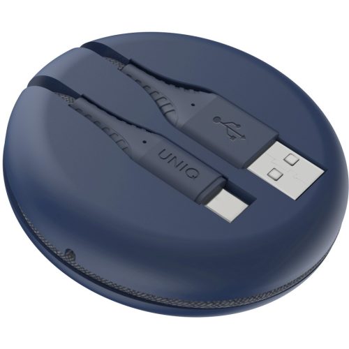 Nabíjací a dátový kábel USB, USB Type-C, 120 cm, vzor šnúrky, zaťahovací, rýchle nabíjanie, Uniq Halo, modrý