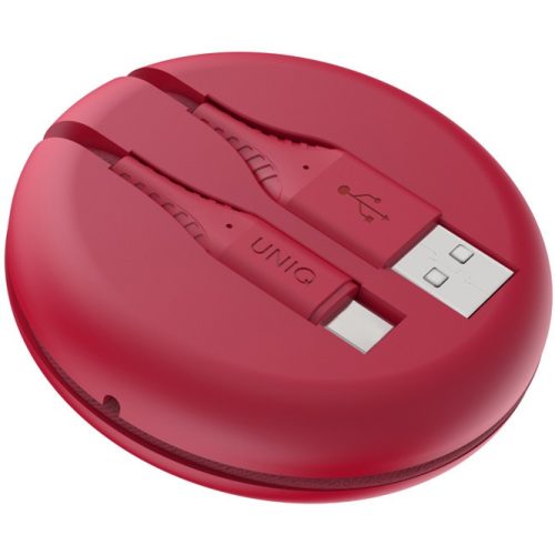 Nabíjací a dátový kábel USB, USB Type-C, 120 cm, vzor šnúrky, zaťahovací, rýchle nabíjanie, Uniq Halo, červený
