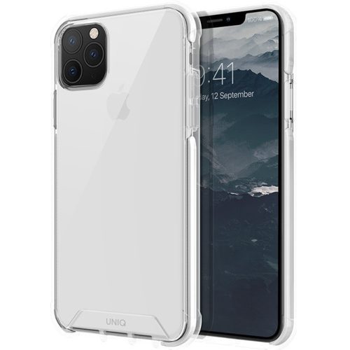 Apple iPhone 11 Pro Max, Silikónový rám + plastový zadný kryt, odolný proti strednému nárazu, bublinková päta, Uniq Combat, priehľadný/biely