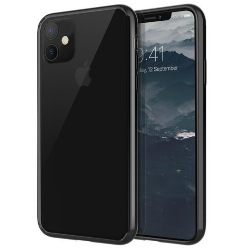 Apple iPhone 11, silikónový rám + plastová zadná strana, odolný voči strednému nárazu, päta so vzduchovým tlmením, Uniq Lifepro Xtreme, priehľadná/čierna