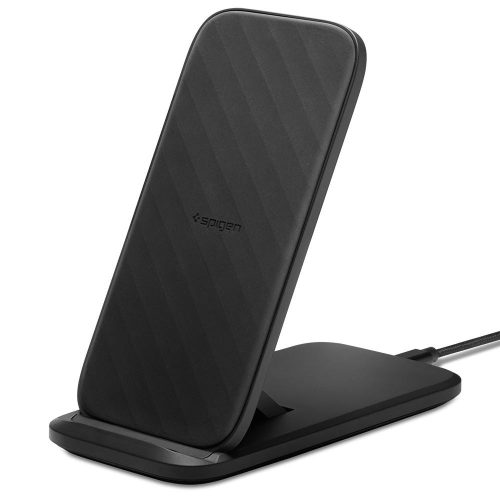 Univerzálna bezdrôtová nabíjačka, Qi Wireless, stolný držiak, rýchle nabíjanie, LED - es, 15W, Spigen Essential, F316W, čierna