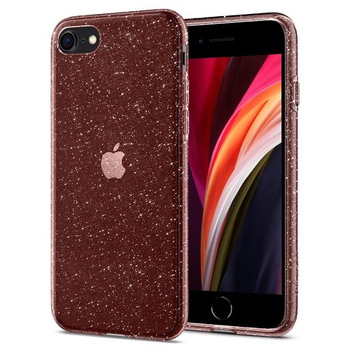 Apple iPhone 7 / 8 / SE (2020) / SE (2022), silikónové puzdro, Spigen Liquid Crystal Glitter, priehľadné/červenozlaté