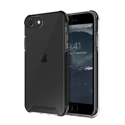 Apple iPhone 7 / 8 / SE (2020) / SE (2022), silikónový rám + plastový zadný kryt, odolný voči strednému nárazu, päta so vzduchovým polstrovaním, Uniq Combat, priehľadný/čierny, transparentný/čierny