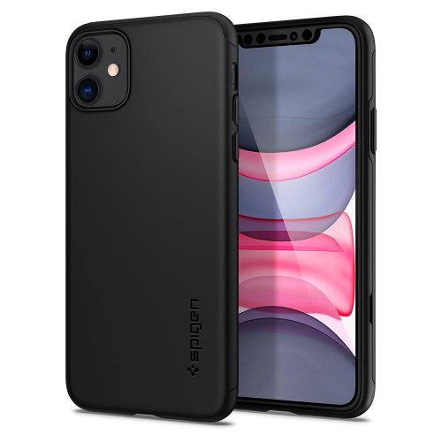 Apple iPhone 11, Plastový zadný kryt (predný a zadný) + tvrdené sklo, Spigen Thin Fit 360, čierna