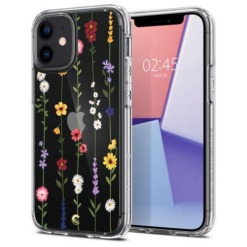 Apple iPhone 12 Mini, silikónové puzdro, závesný roh, vzor kvetinová záhrada, Spigen Ciel Cyril Cecile, číre/farebné