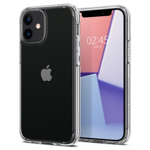 Apple iPhone 12 Mini, Silikónové puzdro + plastový rám, stredne odolné voči nárazom, Spigen Crystal Hybrid, číre