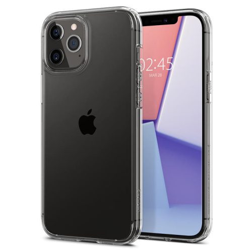 Apple iPhone 12 / 12 Pro, silikónové puzdro + plastový rám, stredne odolné proti nárazu, Spigen Crystal Hybrid, priehľadné