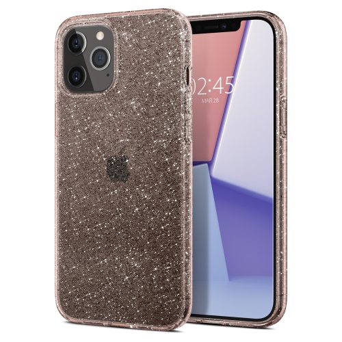 Apple iPhone 12 / 12 Pro, silikónové puzdro, Spigen Liquid Crystal Glitter, číre/červenozlaté