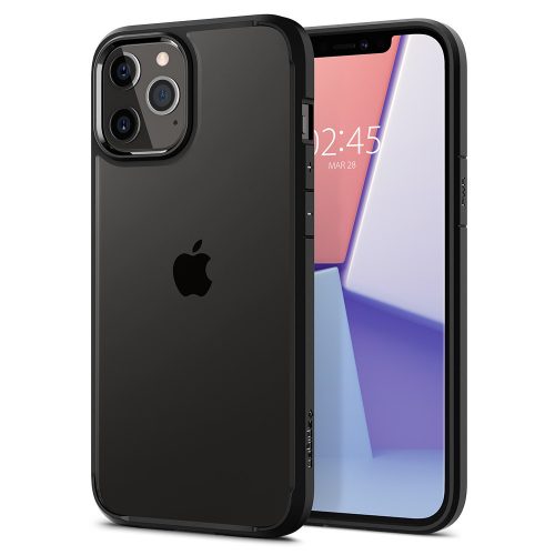 Apple iPhone 12 / 12 Pro, Plastový zadný kryt + silikónový rám, Spigen Ultra Hybrid, číry/čierny