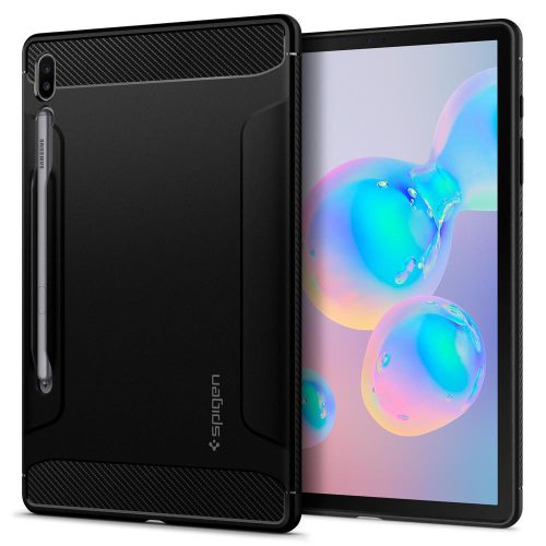 Samsung Galaxy Tab S6 10.5 SM-T860 / T865, silikónové puzdro, Spigen Rugged Armor, vzor karbón, čierna