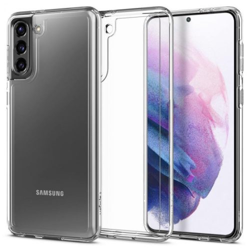 Samsung Galaxy S21 5G SM-G991, silikónové puzdro + plastový rám, stredne odolné proti nárazu, Spigen Crystal Hybrid, priehľadné