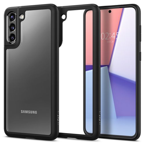 Samsung Galaxy S21 5G SM-G991, Plastový zadný kryt + silikónový rám, Spigen Ultra Hybrid, priehľadný/čierny