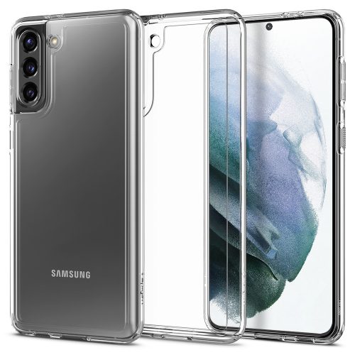 Samsung Galaxy S21 Plus 5G SM-G996, silikónové puzdro + plastový rám, stredne odolné proti nárazu, Spigen Crystal Hybrid, priehľadné