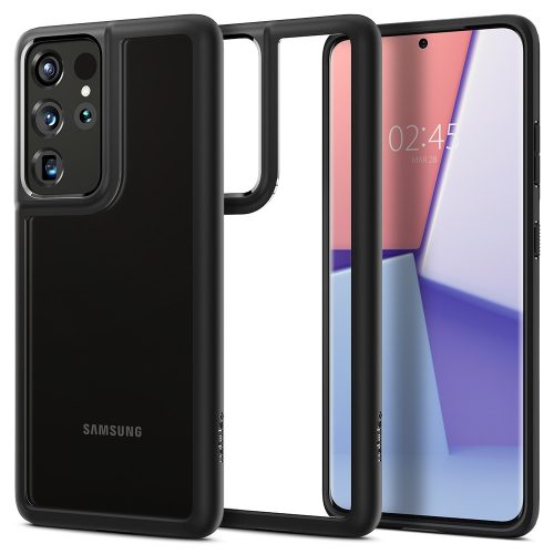 Samsung Galaxy S21 Ultra 5G SM-G998, Plastový zadný kryt + silikónový rám, Spigen Ultra Hybrid, priehľadný/čierny