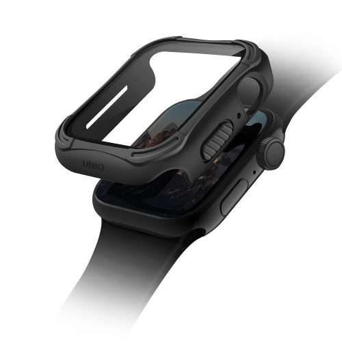 Apple Watch 4-6, SE (40 mm), plastové + silikónové ochranné puzdro, 9H sklo, stredne odolné proti nárazu, antibakteriálna ochrana, bez remienka, Uniq Torres, čierna