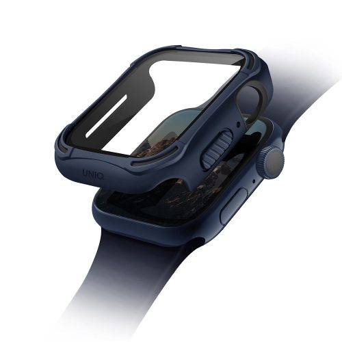 Apple Watch 4-6, SE (40 mm), Plastové + silikónové ochranné puzdro, 9H sklo, stredne odolné proti nárazu, s antibakteriálnou ochranou, bez remienka, Uniq Torres, modrá