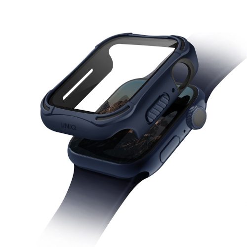 Apple Watch 4-6, SE (44 mm), Plastové + silikónové ochranné puzdro, 9H sklo, stredne odolné proti nárazu, antibakteriálna ochrana, bez remienka, Uniq Torres, modrá