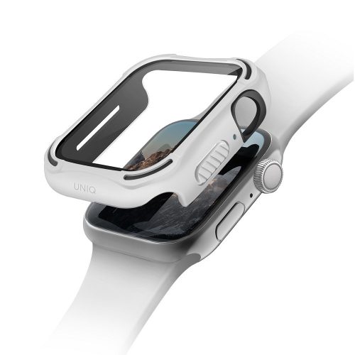 Apple Watch 4-6, SE (40 mm), plastové + silikónové ochranné puzdro, sklo 9H, stredne odolné proti nárazu, antibakteriálna ochrana, bez remienka, Uniq Torres, biele