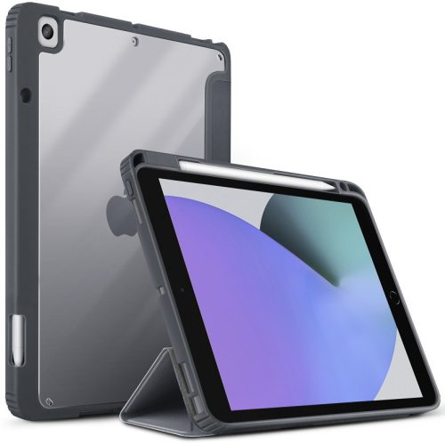 Apple iPad 10.2 (2019 / 2020 / 2021), puzdro s priehradkou, stredne odolné proti nárazu, s držiakom na ceruzku Apple Pencil, antibakteriálna ochrana, Origami Smart Case, Uniq Moven, transparentné/čierne