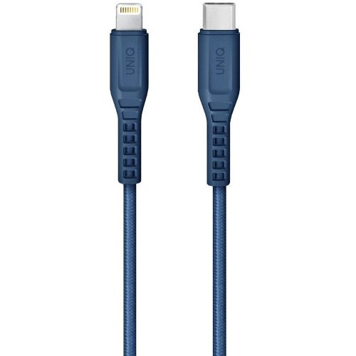 Nabíjací a dátový kábel USB typu C, Lightning, 120 cm, rýchle nabíjanie, proti zlomeniu, schválený MFI, Uniq Flex, modrý