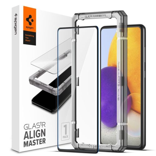 Samsung Galaxy A72 / A72 5G SM-A725F / A726B, ochranná fólia displeja, nárazuvzdorná fólia (aj na zakrivenej strane!), tvrdené sklo, Full Cover, Spigen Glastr Alignmaster, čierna